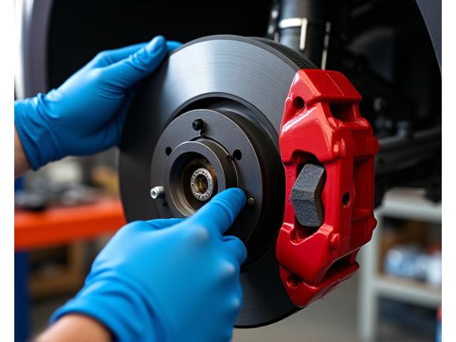 Mechanic inspecting a car's brake system
