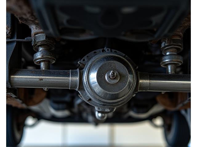 Close-up of a vehicle's drivetrain components